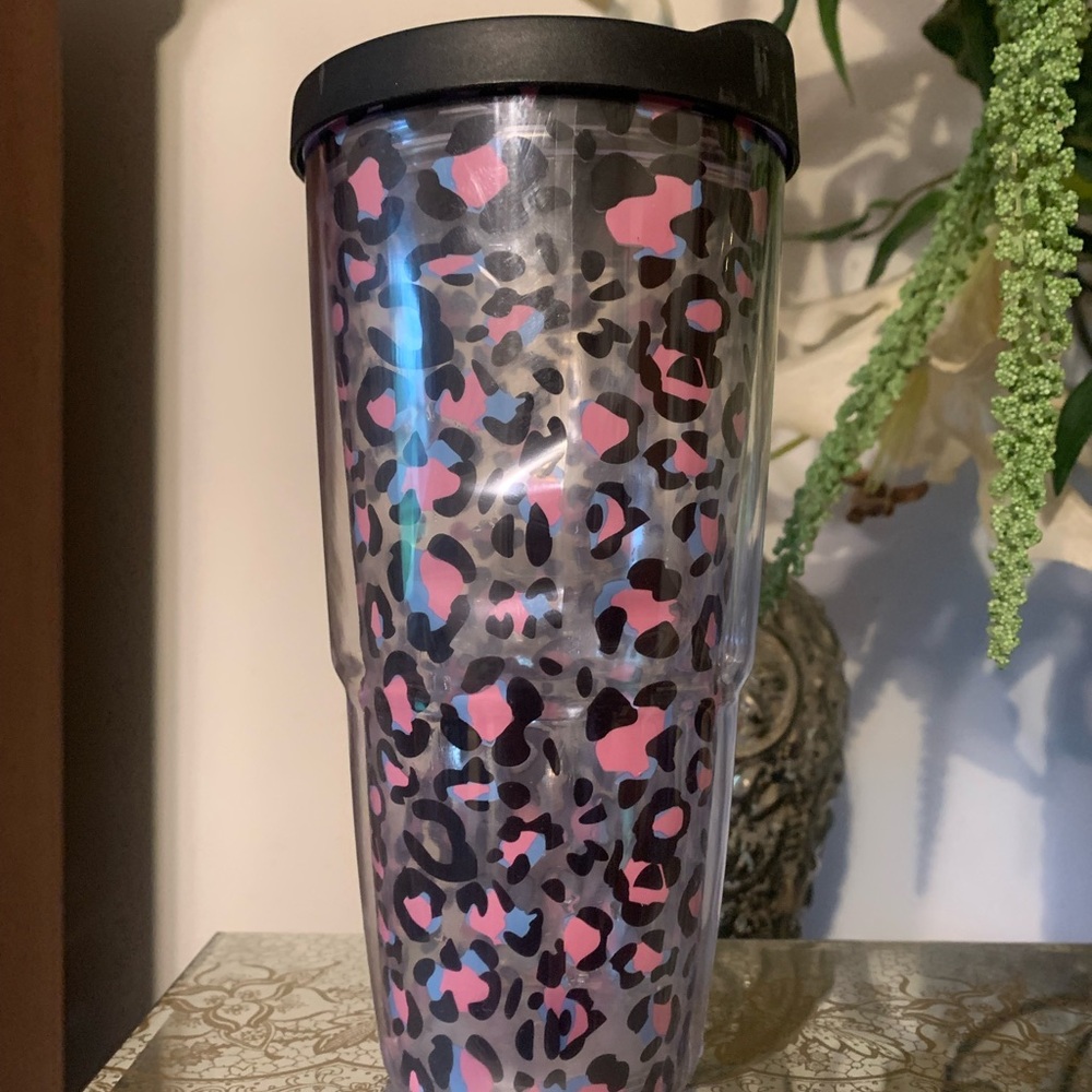 Simply Couture Pink and Black Leopard Print Coffee Tumbler
